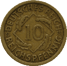 10 pfennig de la Rép. de Weimar (Image : Etna-Mint)